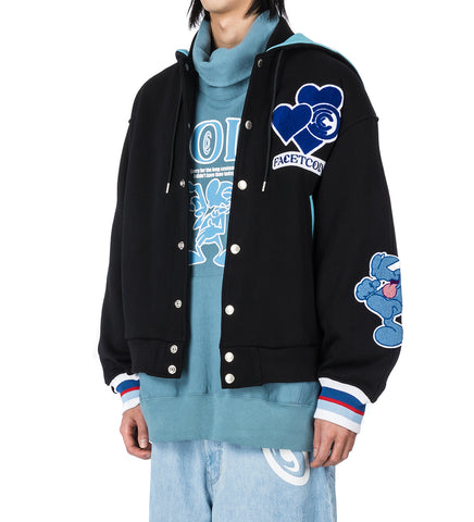 FACETASM X CPD LOVE PATCH HOODED STADIUM JACKET BLACK