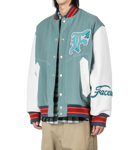 PATCHED STADIUM JACKET SMOKE BLUE