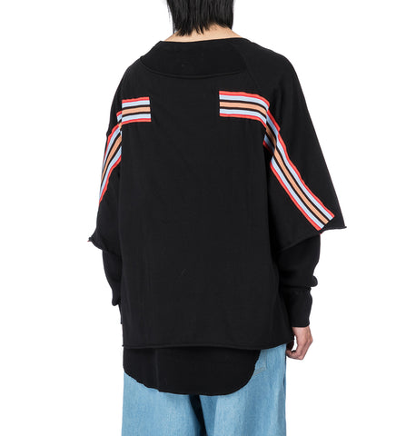 ASYMMETRICAL LAYERED RIB LONG SLEEVE BLACK