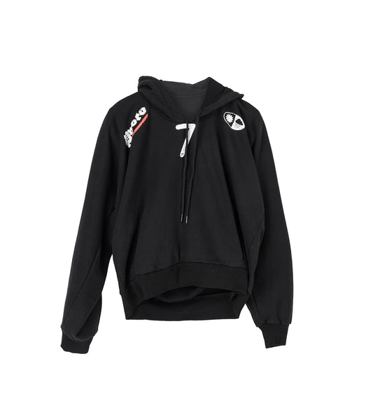 MOVED NECKLINE HOODIE WASHED BLACK