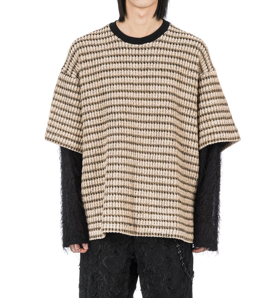 DOUBLE LAYERED SLEEVES PULLOVER BEIGE