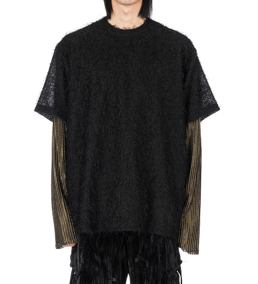 SHAGGY KNIT BOXY TEE BLACK