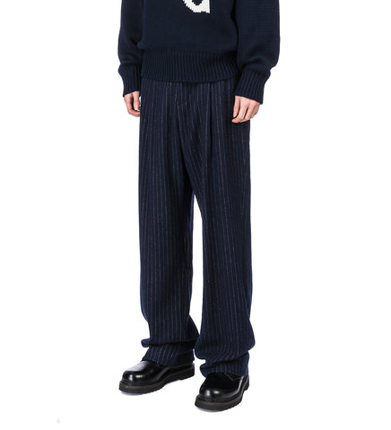 PINSTRIPE DOUBLE PLEAT TROUSERS NAVY