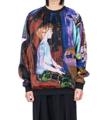 ORGANZA LAYERED ALL OVER PRINT SWEATSHIRT