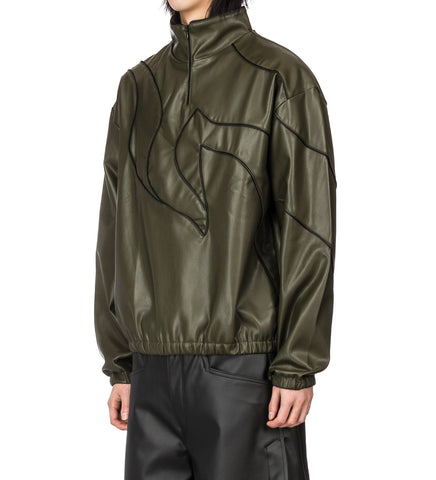 O'KEEFFE FAUX LEATHER SWEATSHIRT OLIVE GREEN