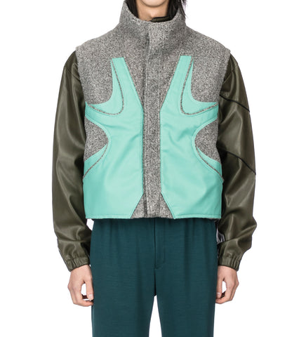 BOXY VEST JACKET DUSTY GREY / TURQUOISE GREEN