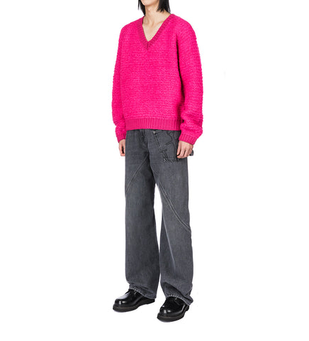 BOUCLE V NECK JUMPER HOT PINK