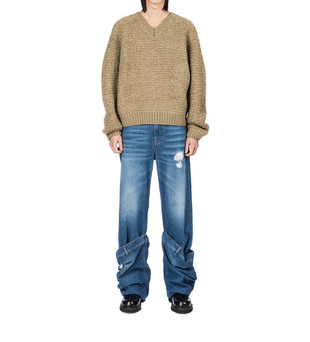 BOUCLE V NECK JUMPER FLAX