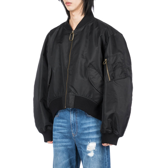 CURVED HEM BOMBER JACKET BLACK