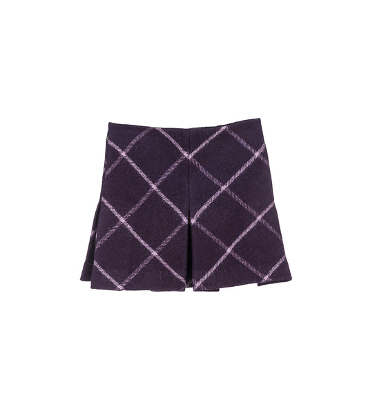 RECONSTITUED MILITARY BLANKET PLEATED SKIRT PURPLE CHECK