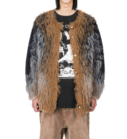 HAIRY GRADIENT CARDIGAN BLACK/GREY/CAMEL