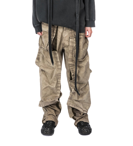 VELCRO CARGO PANTS WASHED KHAKI