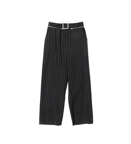 THE BELTED PINSTRIPE TAILORED TROUSER BLACK