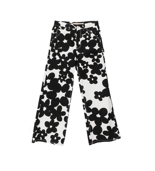 FLOWER PRINTED PANTS BLACK/WHITE