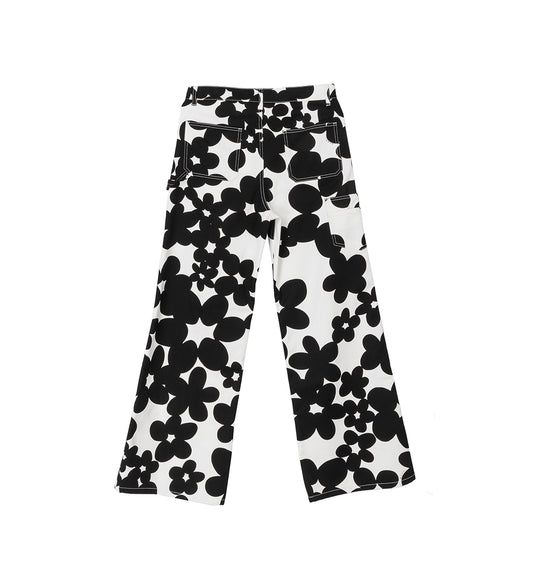 FLOWER PRINTED PANTS BLACK/WHITE