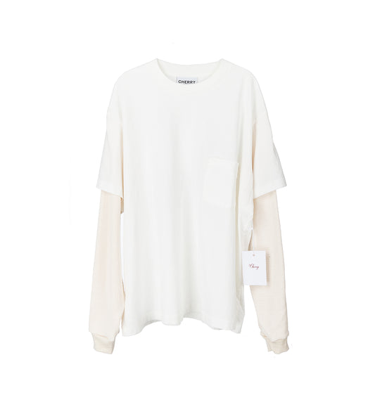 BOXY POCKET THERMAL L/S TEE HORSE WHITE