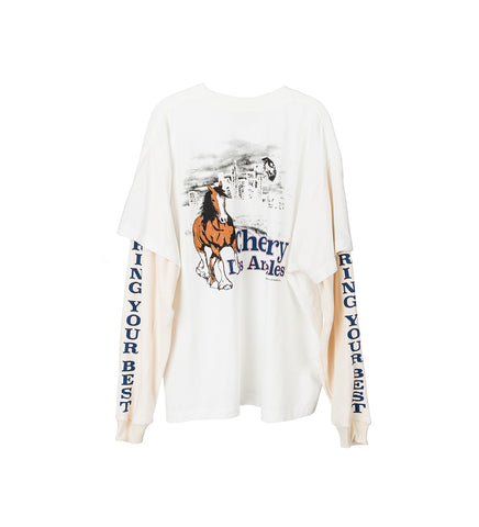 BOXY POCKET THERMAL L/S TEE HORSE WHITE