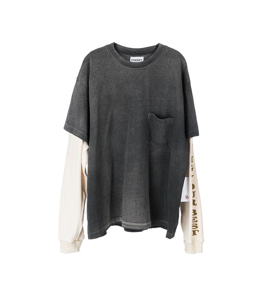 BOXY POCKET THERMAL L/S TEE HORSE BLACK