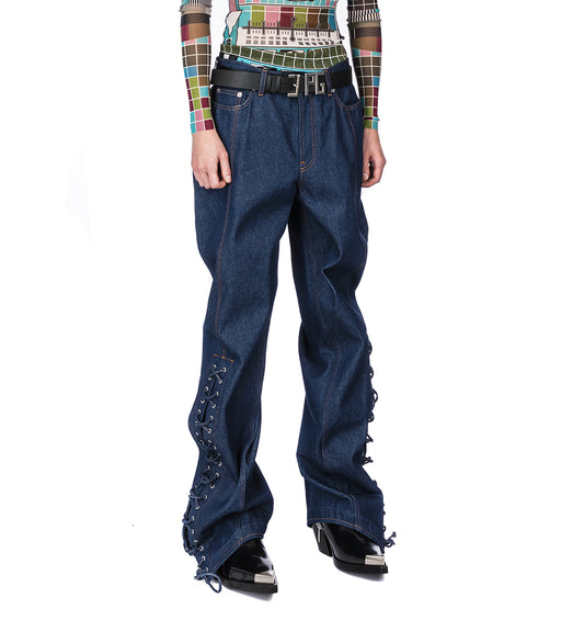 DENIM PANT WITH LACING DETAIL INDIGO