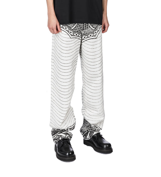 CARTOUCHE PRINT DENIM PANTS WHITE / BLACK