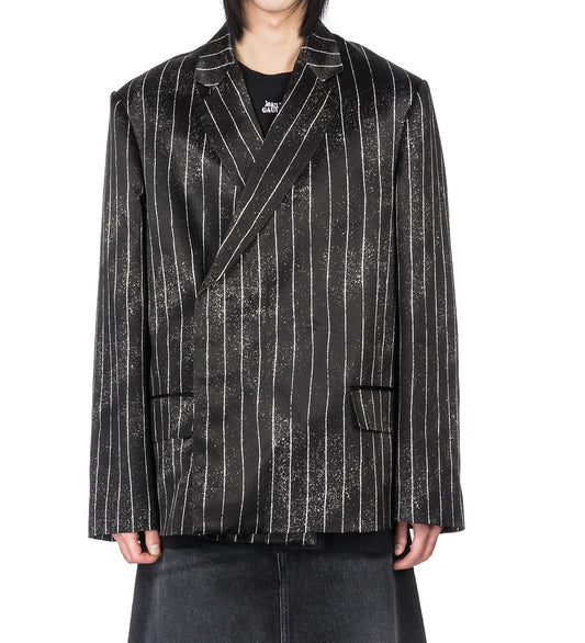 SATIN TAILORED JACKET BLACK/WHITE PINSTRIPES