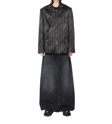 SATIN TAILORED JACKET BLACK/WHITE PINSTRIPES