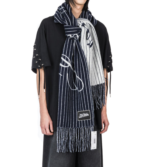 PINSTRIPES WOOL SCARF NAVY/WHITE