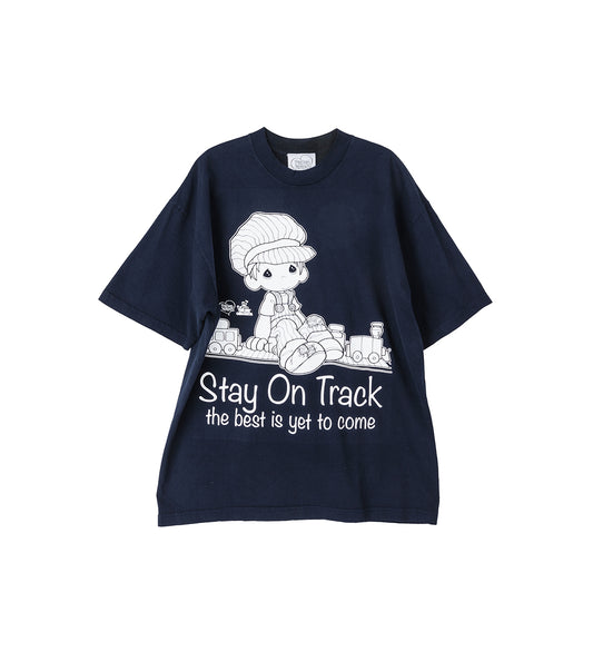 PRECIOUS MOMENTS STAY ON TRACK SS TEE NAVY