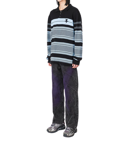 OVERSIZED STRIPED POLO KNIT BLACK/BLUE