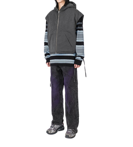 OVERSIZED STRIPED POLO KNIT BLACK/BLUE
