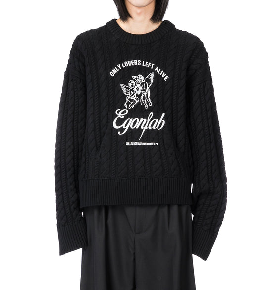 CREWNECK SWEATER WITH PRINT BLACK