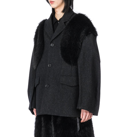 BOXY ARMOUR JACKET W/FAUX FUR DETAIL BLACK