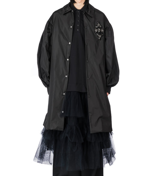 LONG PUFF SLEEVE UTILITY COAT W/EMB BLACK/JET