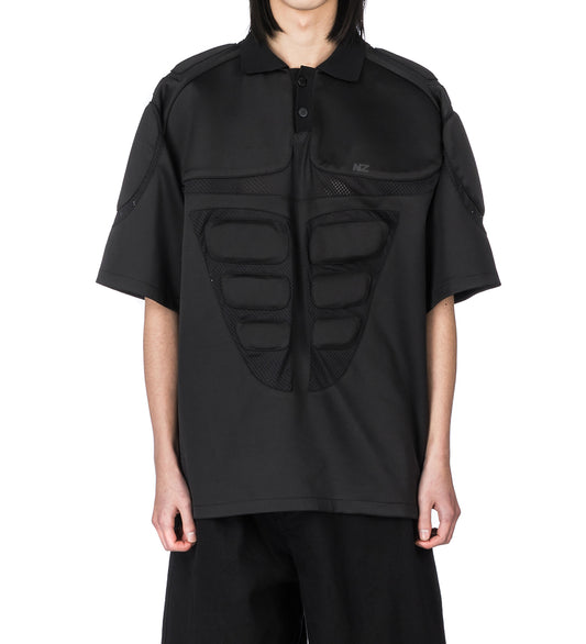 NOKA JERSEY/MESH POLO T-SHIRTS BLACK