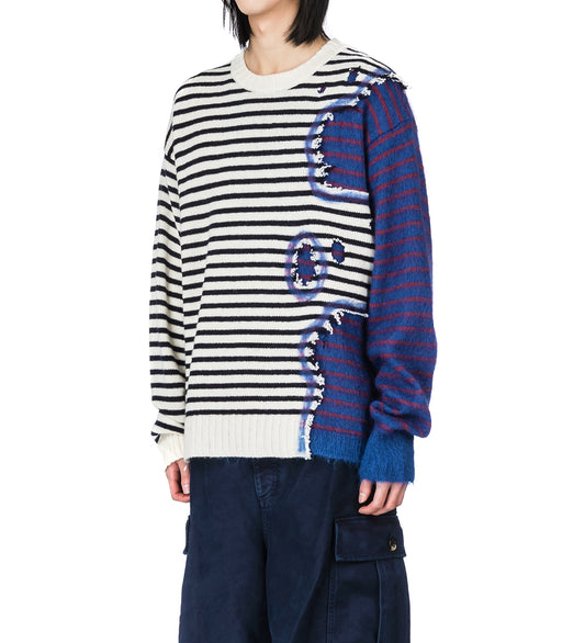 DESTROYED ROUNDNECK SWEATER WHITE/NAVY