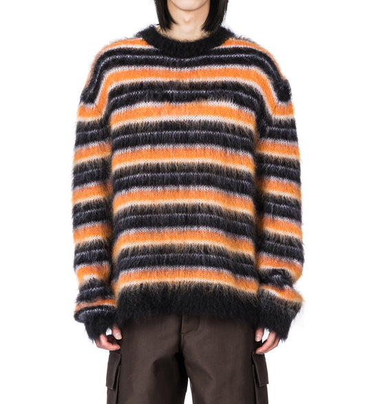 BRUSHED STRIPES CREW NECK SWEATER ORANGE/BLACK