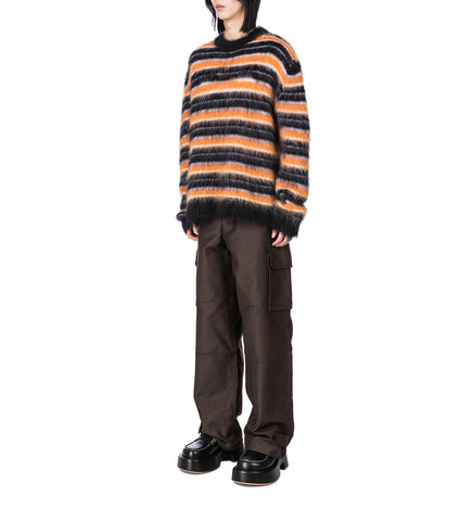 BRUSHED STRIPES CREW NECK SWEATER ORANGE/BLACK