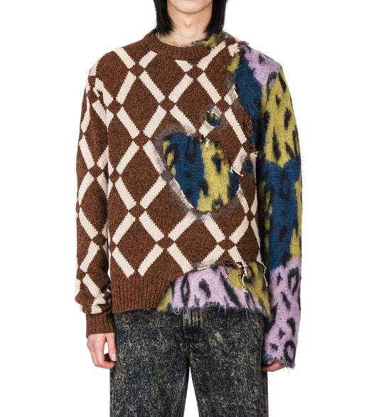 DESTROYED ARGYLE ROUNDNECK SWEATER BROWN/MULTI