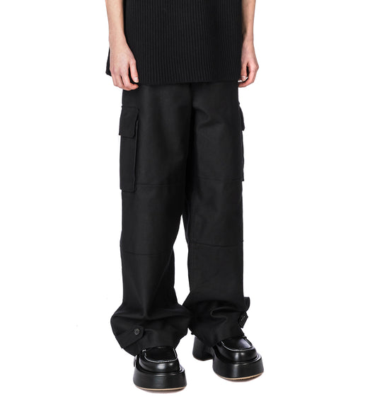 WIDE COTTON CARGO PANTS BLACK