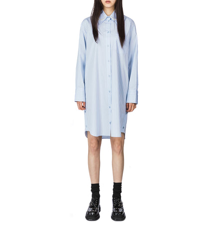 LONG MASCULINE BUTTON PLACKET SHIRT BLUE/BROWN STRIPE