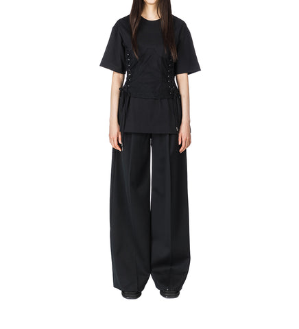 PLEATED WIDE LEG TROUSERS BLACK