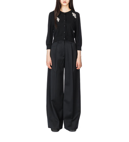 PLEATED WIDE LEG TROUSERS BLACK