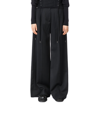 PLEATED WIDE LEG TROUSERS BLACK