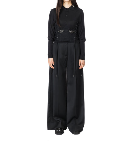 PLEATED WIDE LEG TROUSERS BLACK