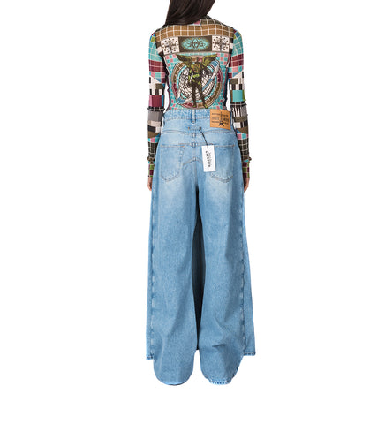 MESH LONG SLEEVE TOP MIRE BLUE/MULTICOLOR