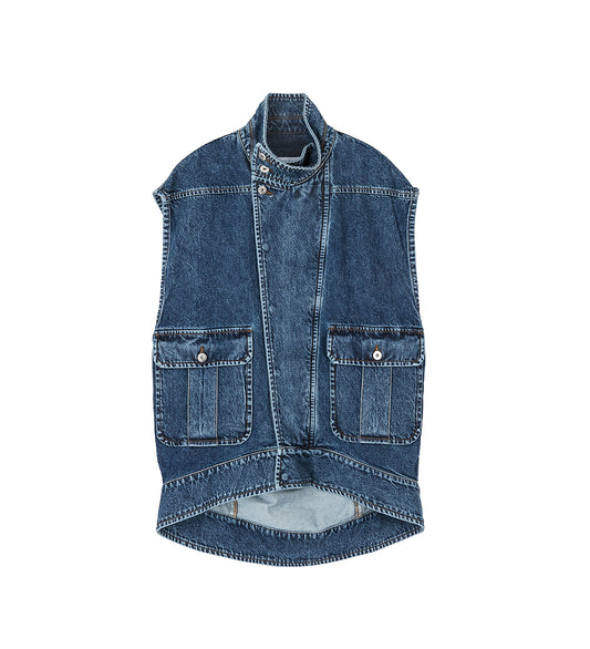 OVERSIZED SLEEVELESS HIGH NECK JACKET MID BLUE