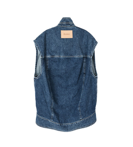 OVERSIZED SLEEVELESS HIGH NECK JACKET MID BLUE