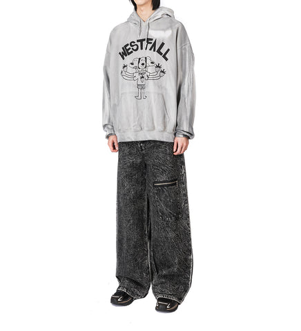 DENIM PANTS W ZIP POCKET ACID WASH BLACK