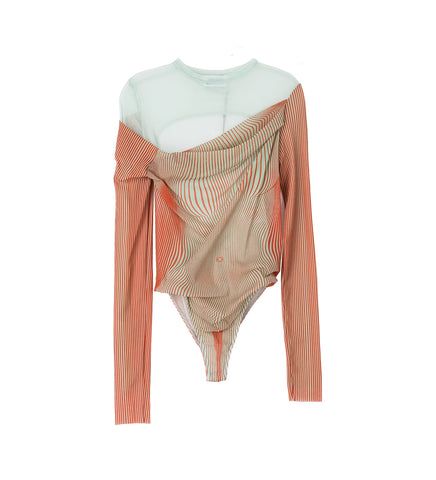 MESH BODY DOUBLE LAYER PRINTED "PINSTRIPE BODY MORPHING" MINT/CORAL