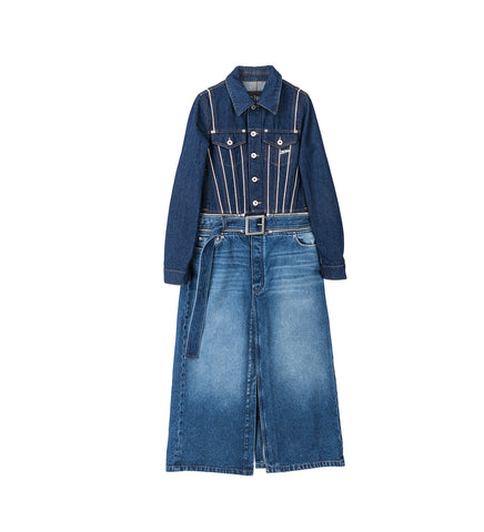 DENIM COAT WITH ZIP BELT AND REMOVABLE BOTTOM INDIGO